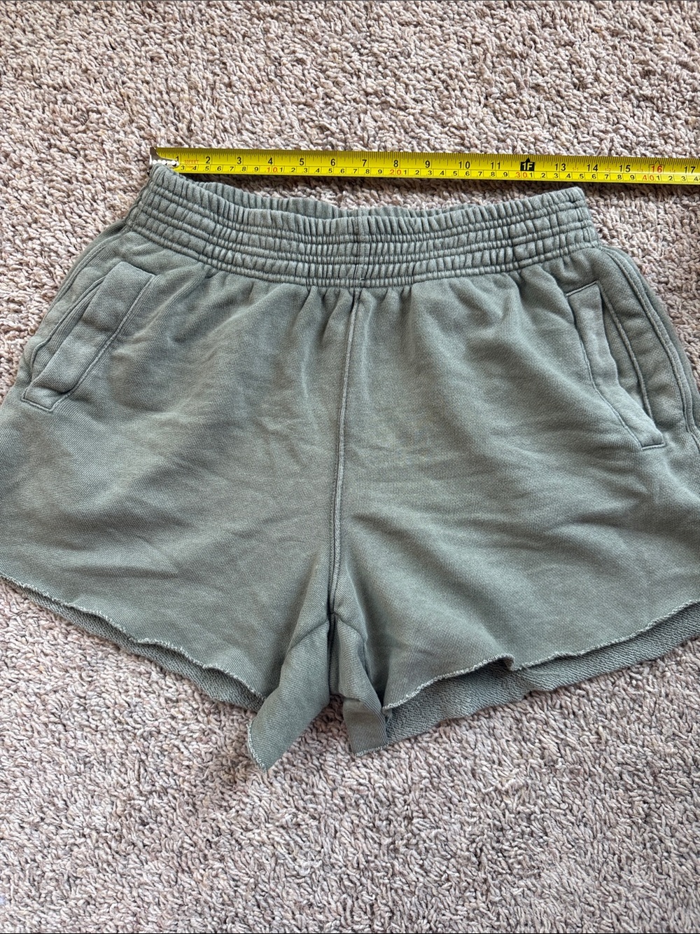 Aerie On My Way High Waisted Shorts Olive Green Sweat Lounge Pockets SizeS